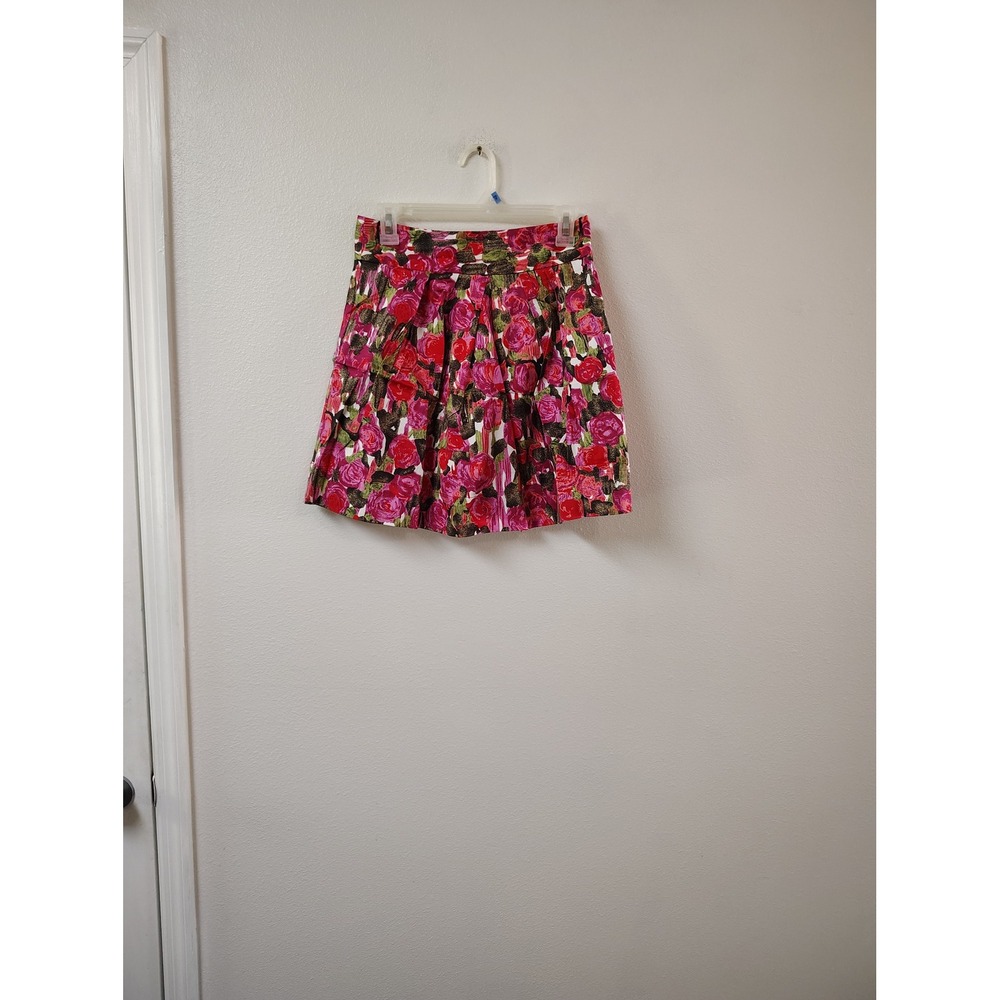 Twenty One Pink Red Floral Rose Print Pleated Mini Skirt Medium